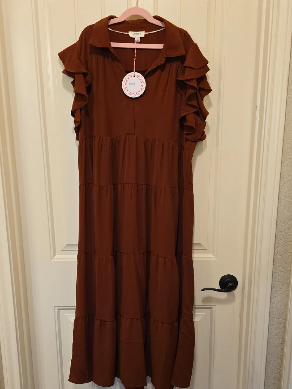 Umgee Rust Tiered Maxi Dress with Ruffle Sleeves - Picture 1 of 3